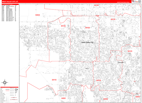 West Valley City Zip Code Wall Map